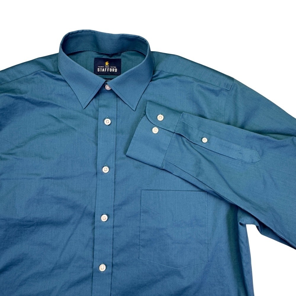 Stafford Travel‎ Dress Shirt Men's Medium Regular Fit Blue Easy Care Broadcloth